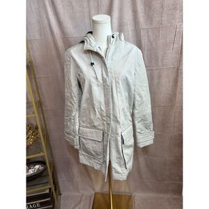 Gap Vintage Womens Hooded Fleece Lined Parka Jacket Light Gray Small RN 54023